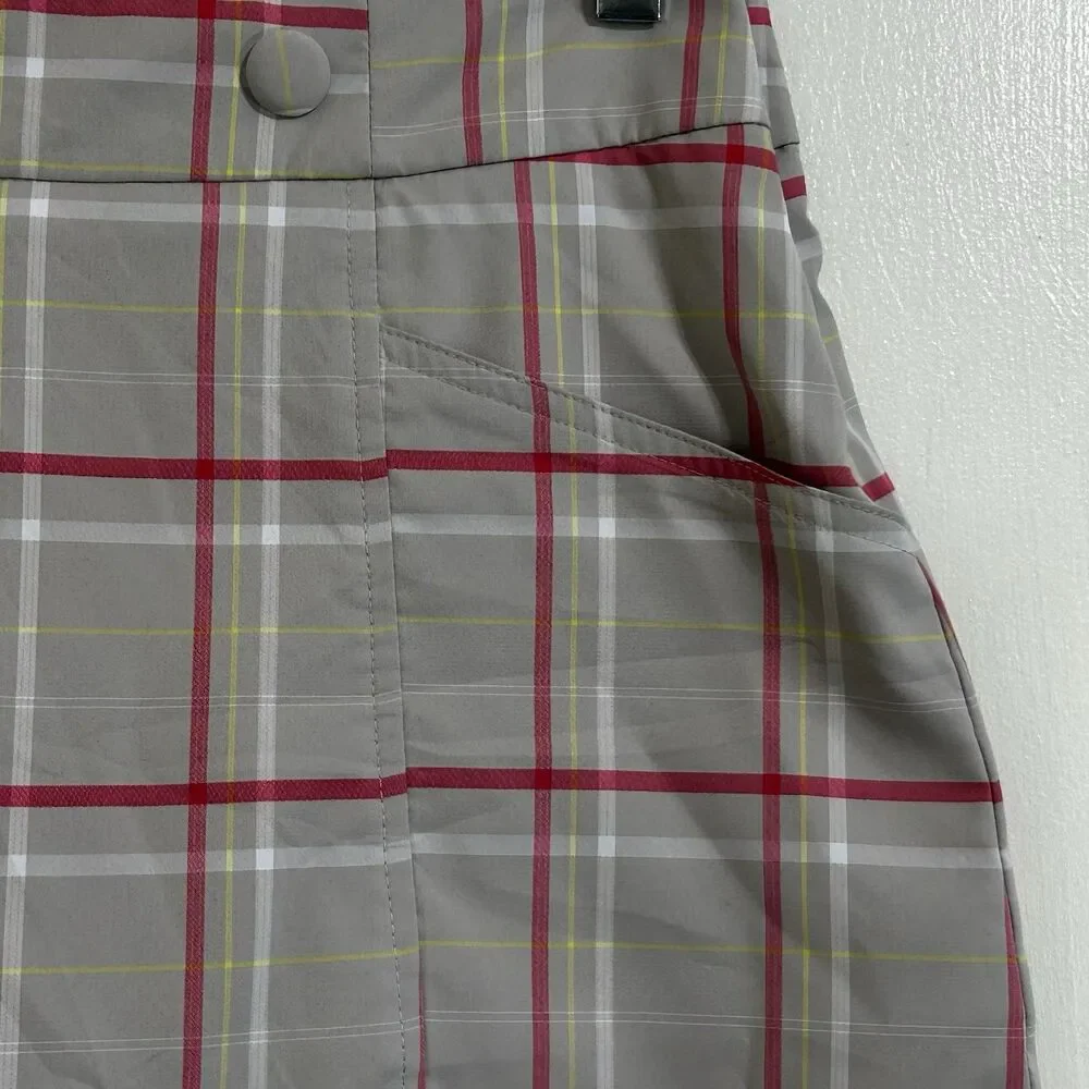 Oakley Women's Skort Size 4 Tan Pink Athletic Plaid Golf Tennis Skort Pockets